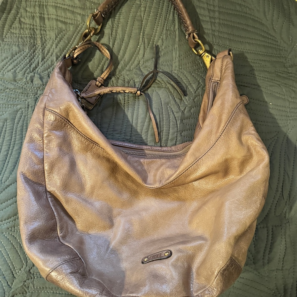 Frye Taupe Leather Braided-Handle Hobo - Picture 2 of 3